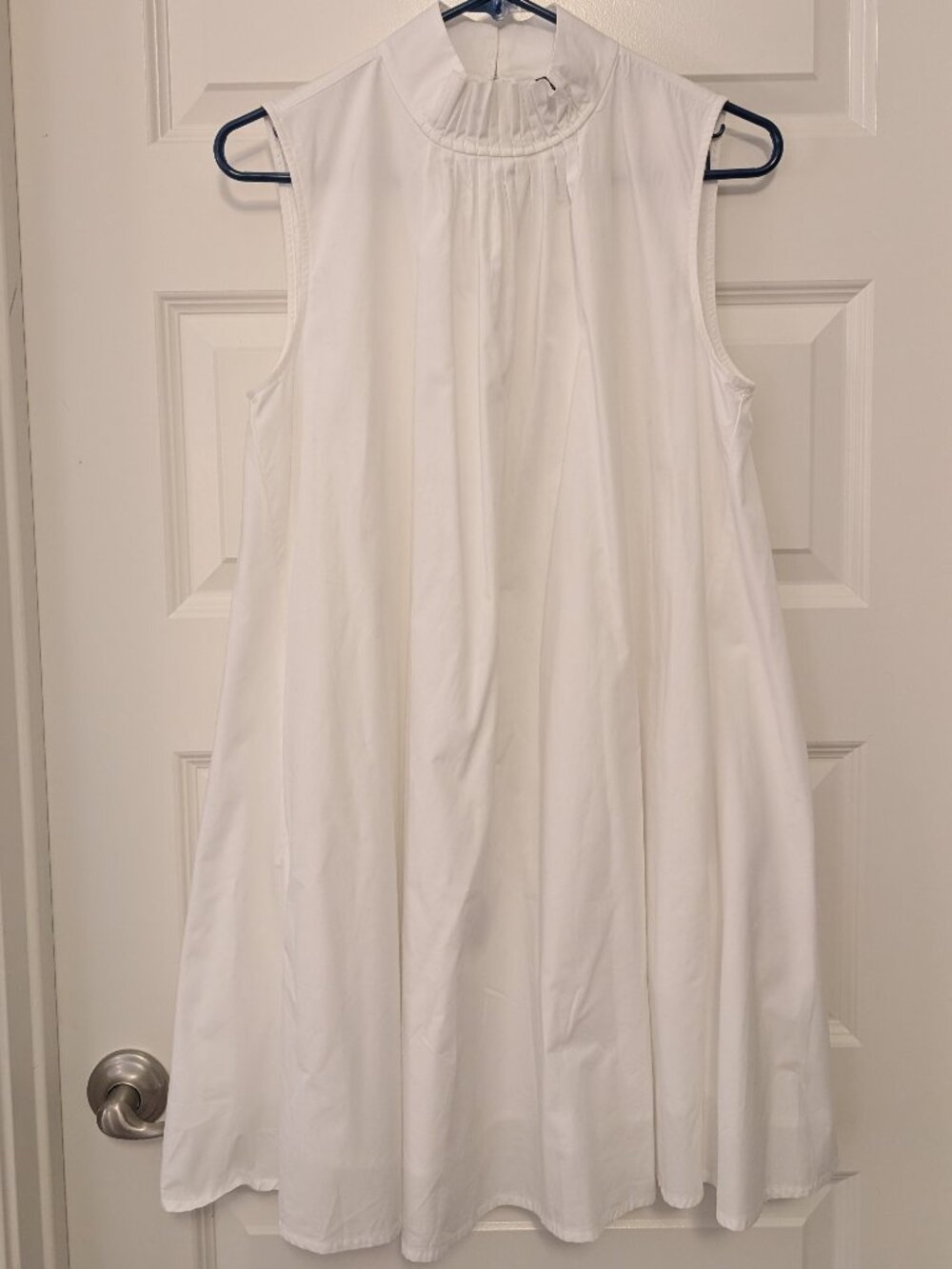 Banana Republic White Cotton Ruffle Neck Dress XS | Fully Lined | Pockets